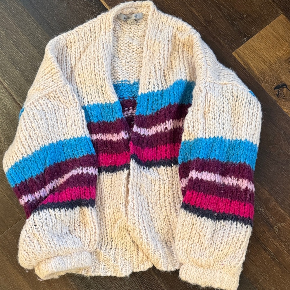 Cozy Cream and Multicolor Striped Women's Cardigan